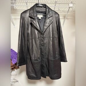 Parisian Signature Black Leather Trench Coat